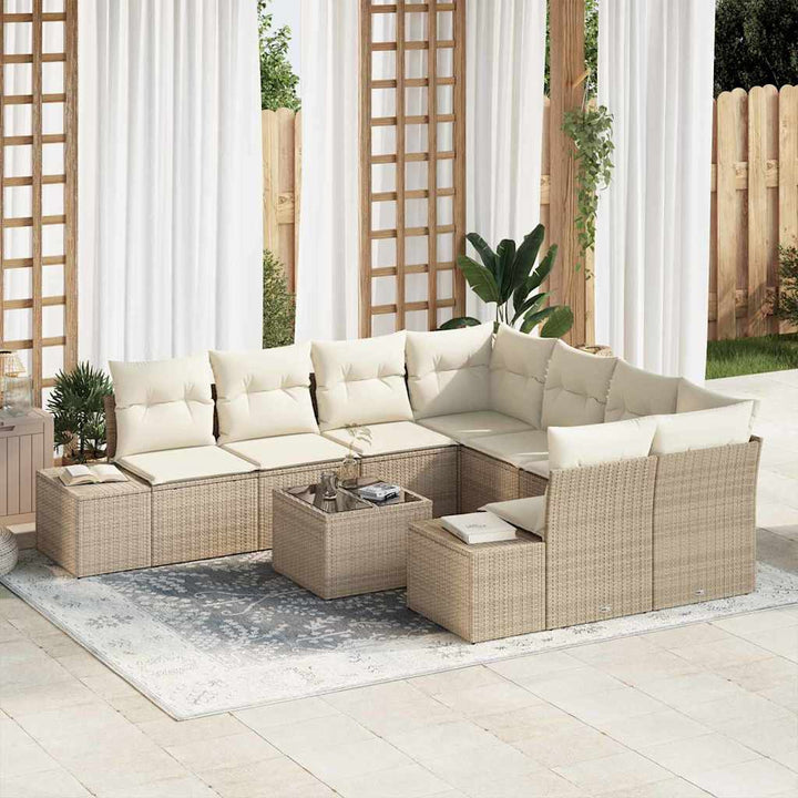 Havesofa Sæt med pude 9 pcs Beige polyrattan