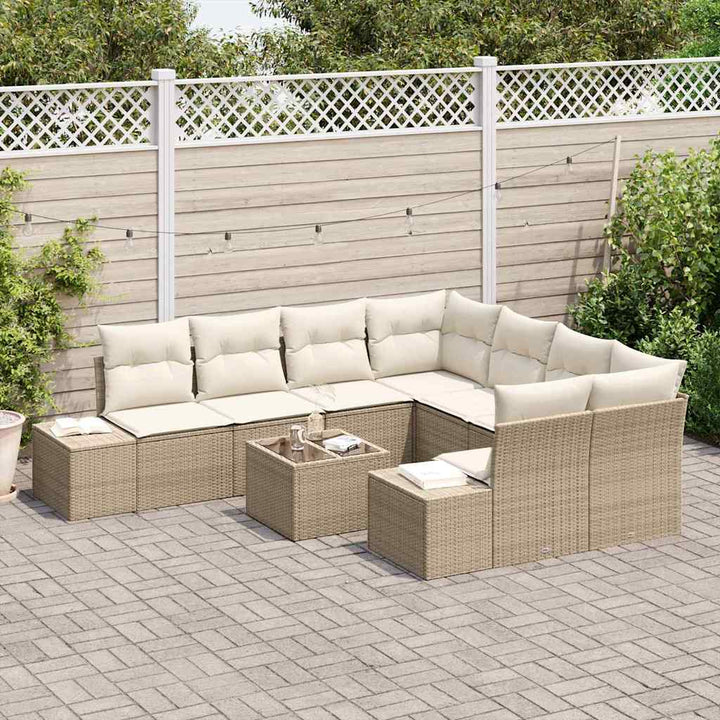 Havesofa Sæt med pude 9 pcs Beige polyrattan