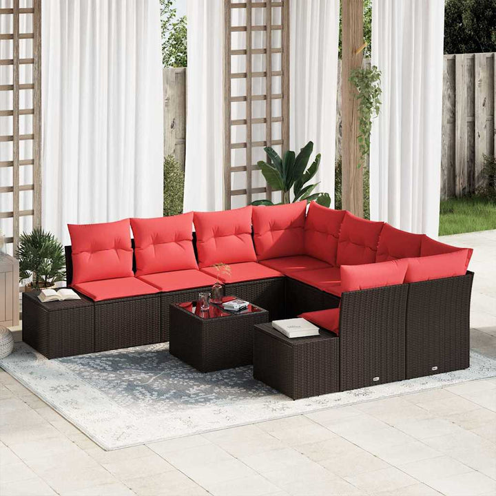 Havesofa Sæt med pude 9 pcs Brun polyrattan