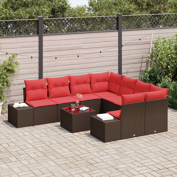 Havesofa Sæt med pude 9 pcs Brun polyrattan