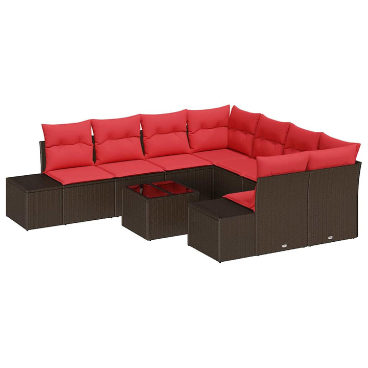 Havesofa Sæt med pude 9 pcs Brun polyrattan