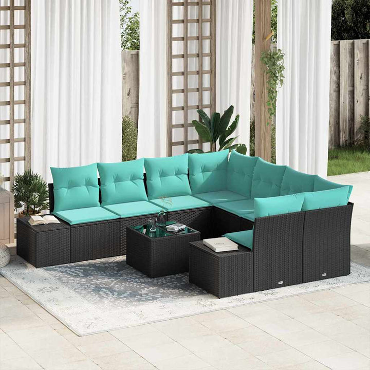 Havesofa Sæt 9 stk. Sort polyrattan