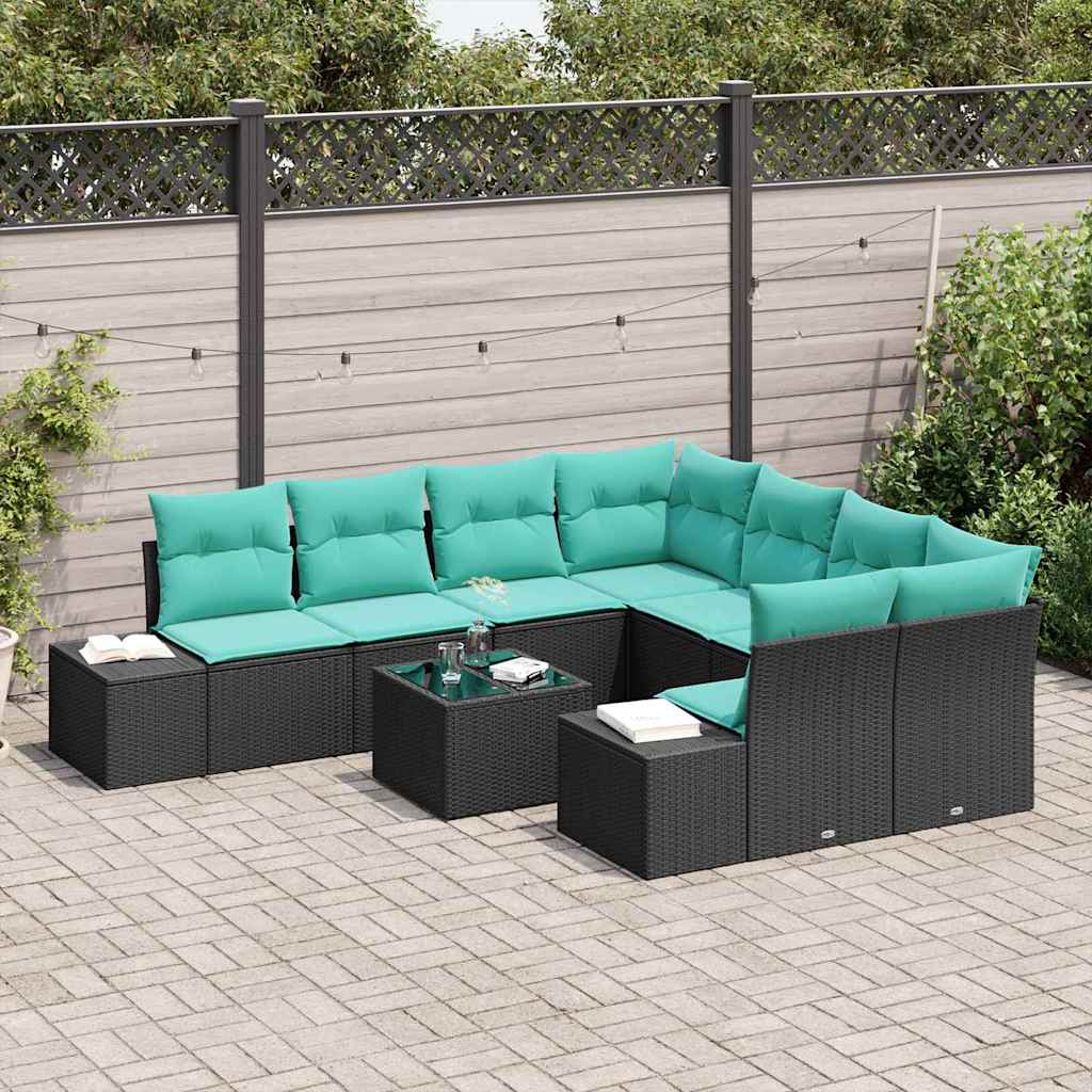 Havesofa Sæt 9 stk. Sort polyrattan