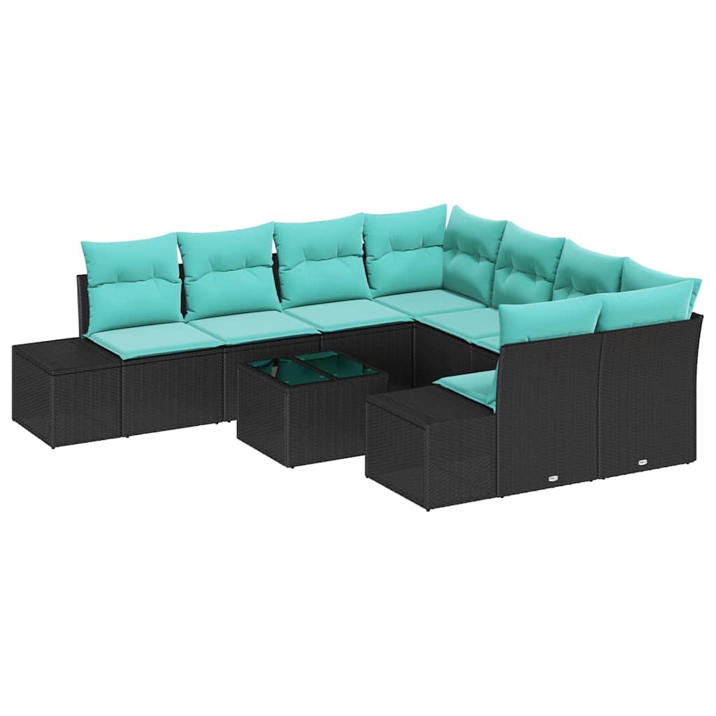Havesofa Sæt 9 stk. Sort polyrattan