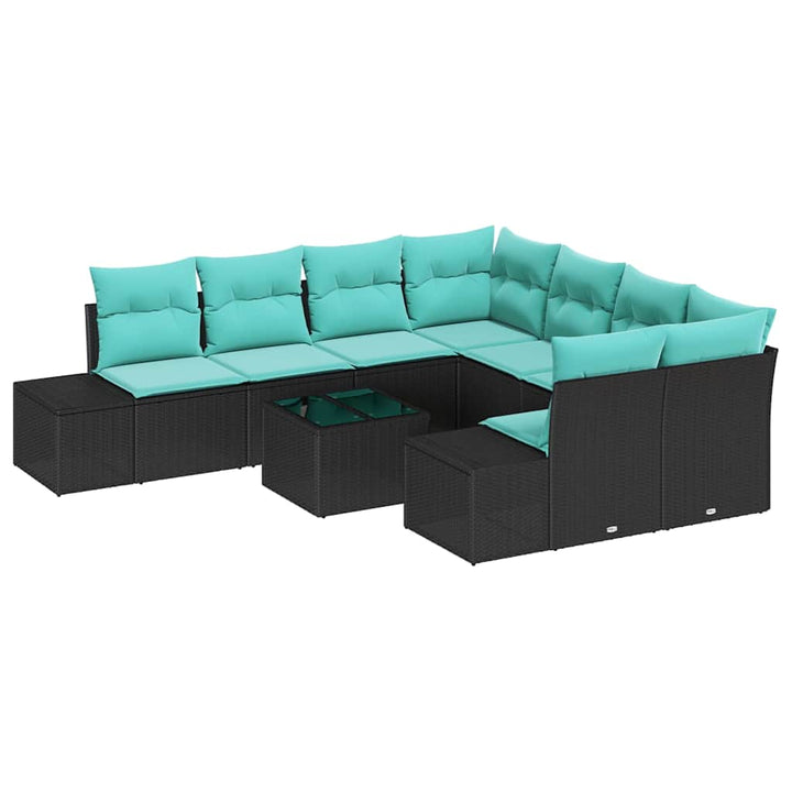 Havesofa Sæt 9 stk. Sort polyrattan