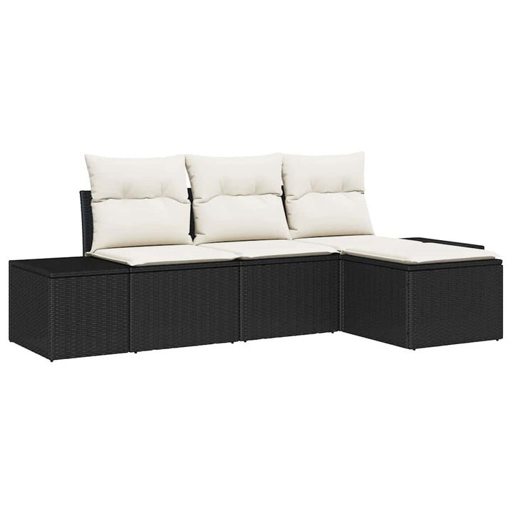 Havesofa Sæt med pude 4 pcs Sort polyrattan