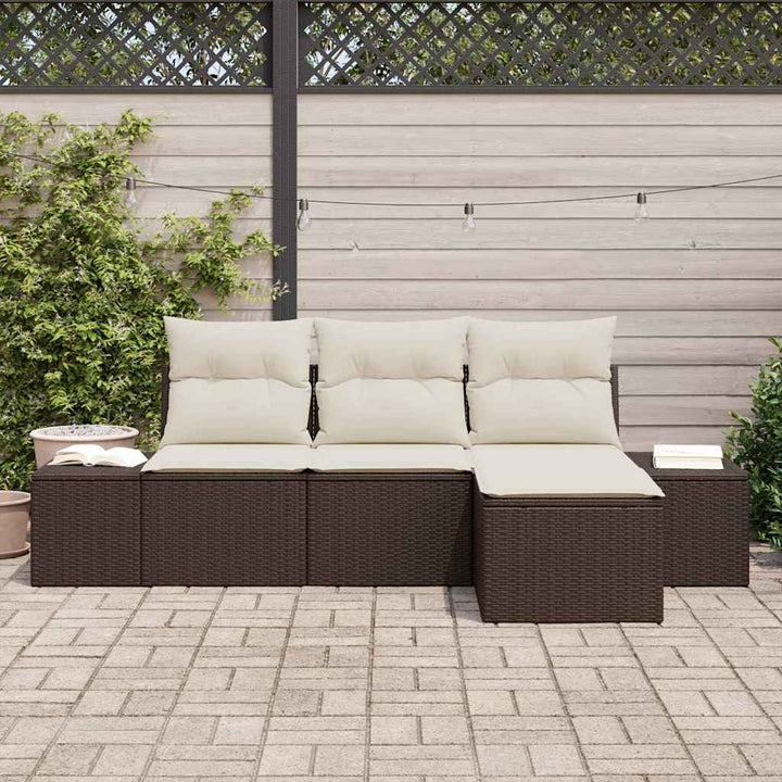 Havesofa Sæt med pude 4 pcs Brun polyrattan