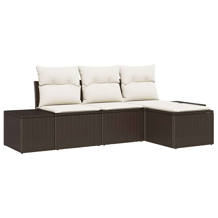 Havesofa Sæt med pude 4 pcs Brun polyrattan