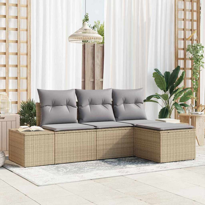 Havesofa Sæt med pude 4 pcs Beige polyrattan