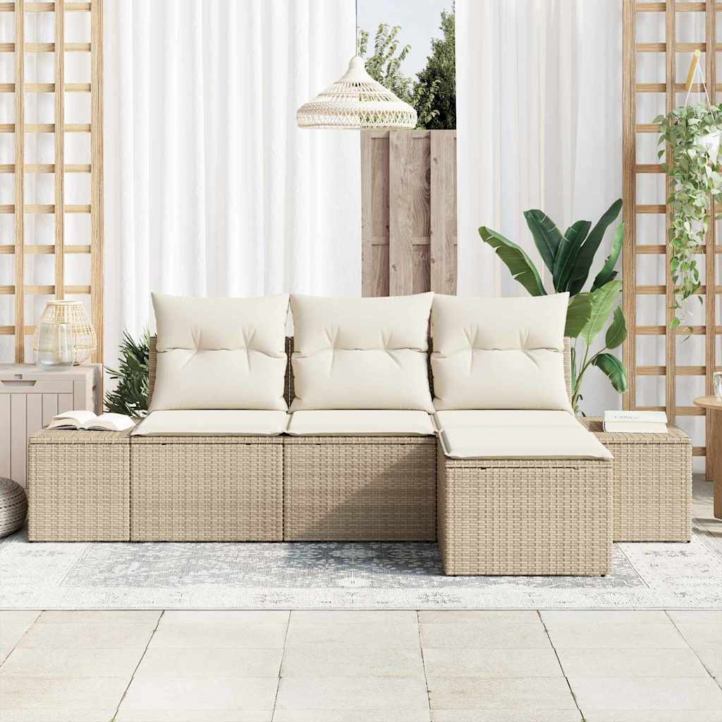 Havesofa Sæt med pude 4 pcs Beige polyrattan