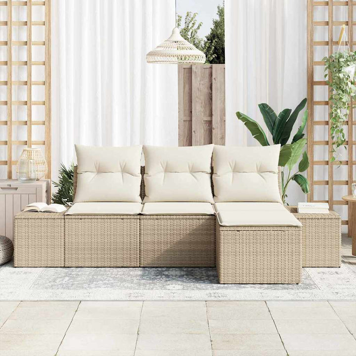 Havesofa Sæt med pude 4 pcs Beige polyrattan