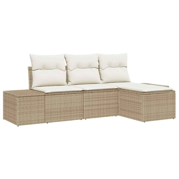 Havesofa Sæt med pude 4 pcs Beige polyrattan