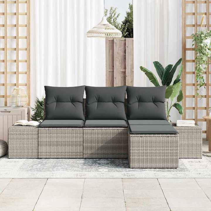 Havesofa Sæt med pude 4 pcs Lysegrå polyrattan