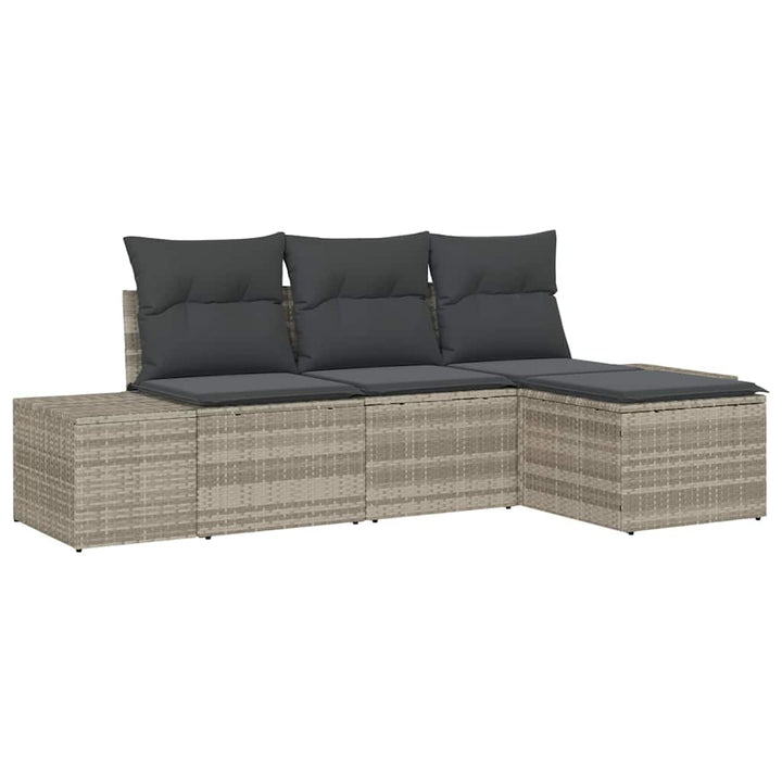 Havesofa Sæt med pude 4 pcs Lysegrå polyrattan