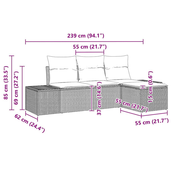 Havesofa Sæt med pude 4 pcs Lysegrå polyrattan