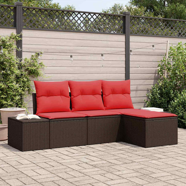 Sofa Sæt med pude 4 pcs Brun Poly Rattan
