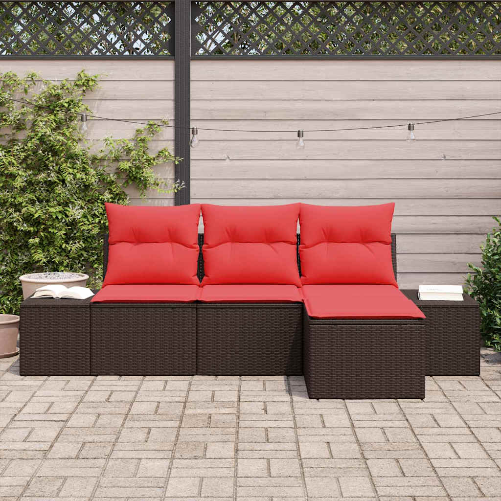 Sofa Sæt med pude 4 pcs Brun Poly Rattan