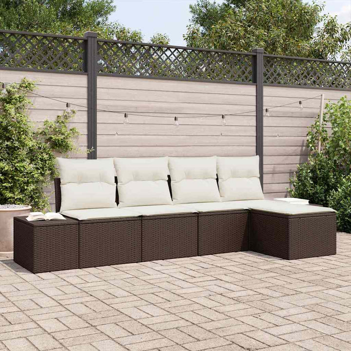 Havesofa Sæt med pude 5 pcs Brun polyrattan