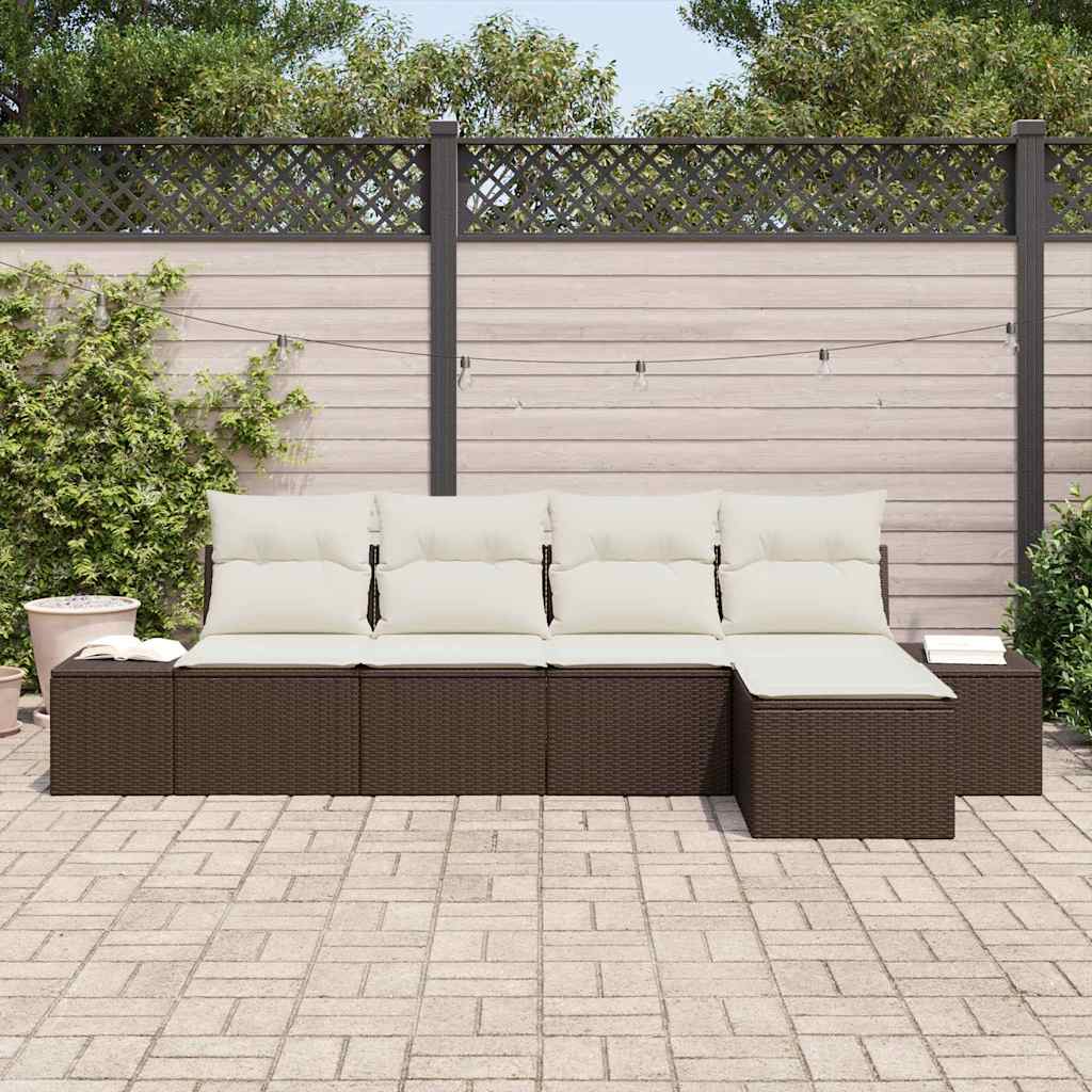 Havesofa Sæt med pude 5 pcs Brun polyrattan