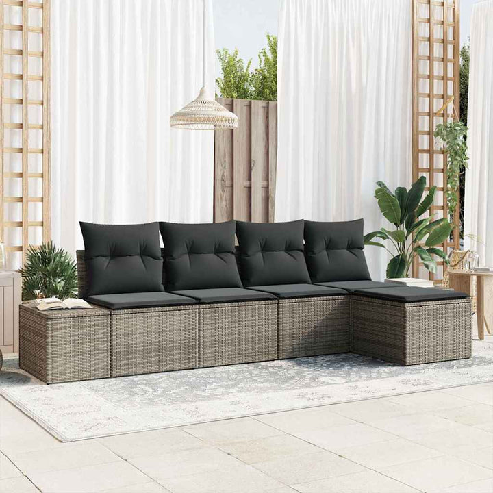 Havesofa Sæt med pude 5 pcs Grå polyrattan