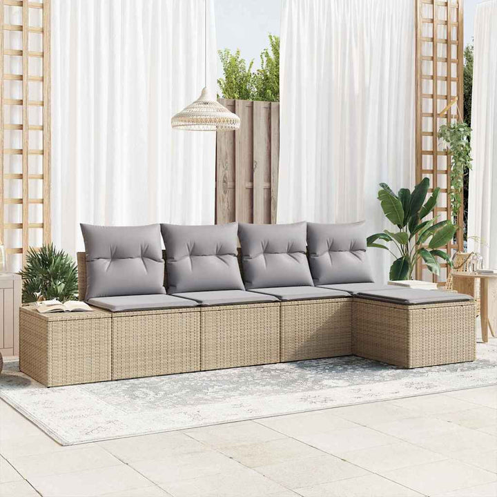 Havesofa Sæt med pude 5 pcs Beige polyrattan