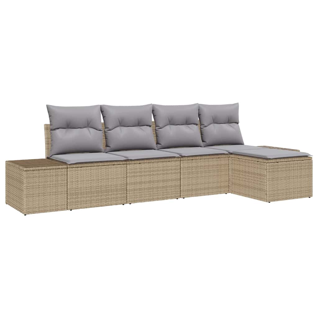 Havesofa Sæt med pude 5 pcs Beige polyrattan