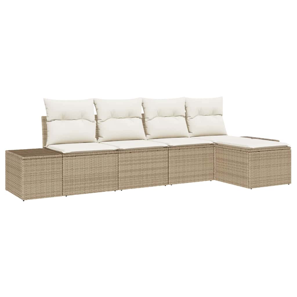 Havesofa Sæt med pude 5 pcs Beige polyrattan