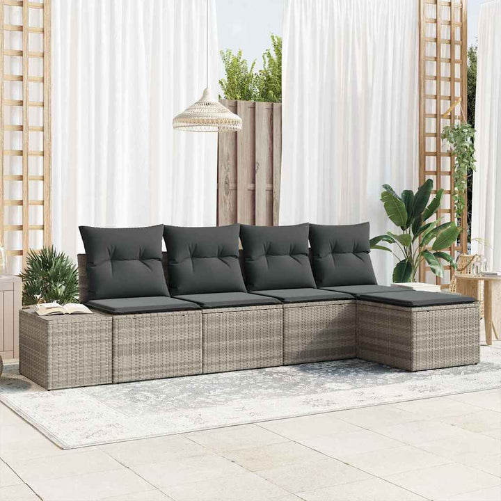 Havesofa Sæt med pude 5 pcs Lysegrå polyrattan