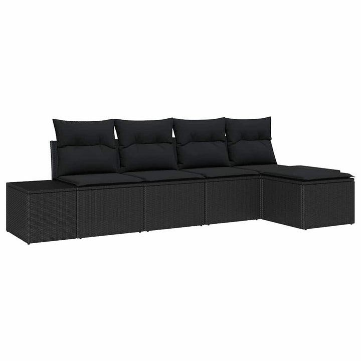 Havesofa Sæt med pude 5 pcs Sort polyrattan