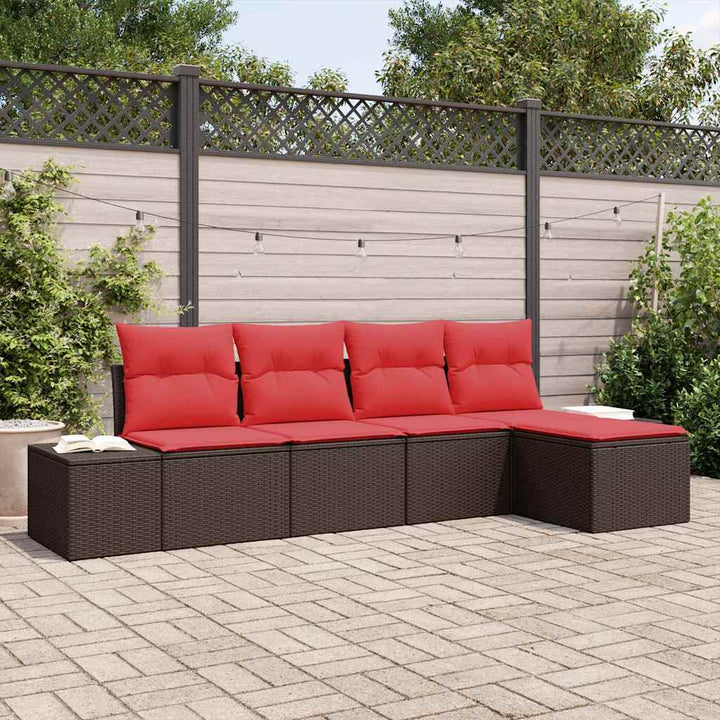Havesofa Sæt med pude 5 pcs Brun polyrattan
