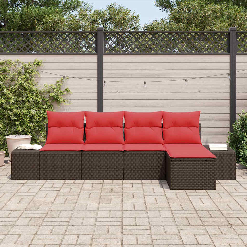 Havesofa Sæt med pude 5 pcs Brun polyrattan