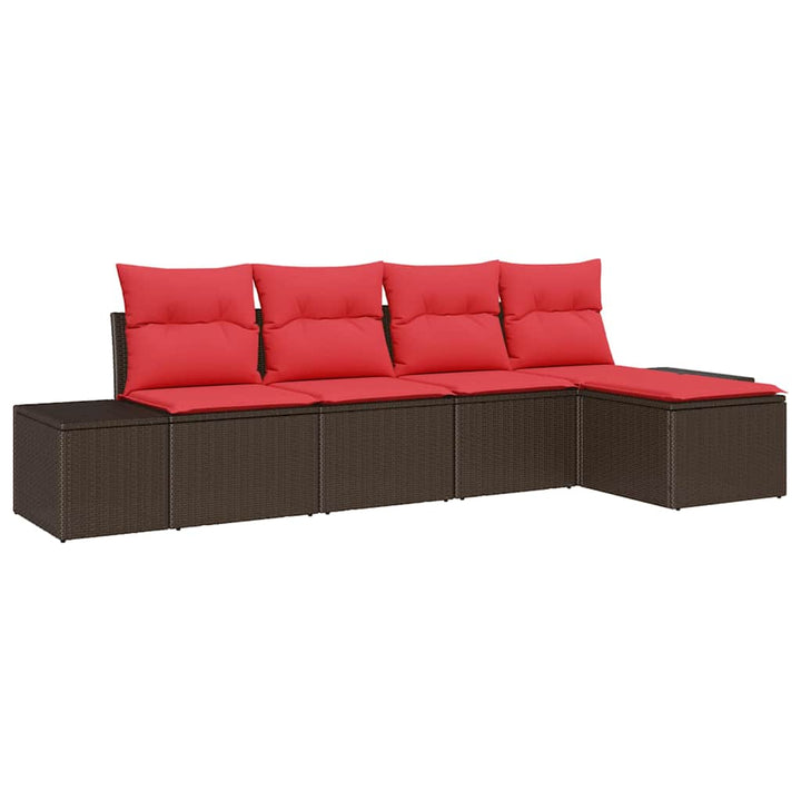 Havesofa Sæt med pude 5 pcs Brun polyrattan