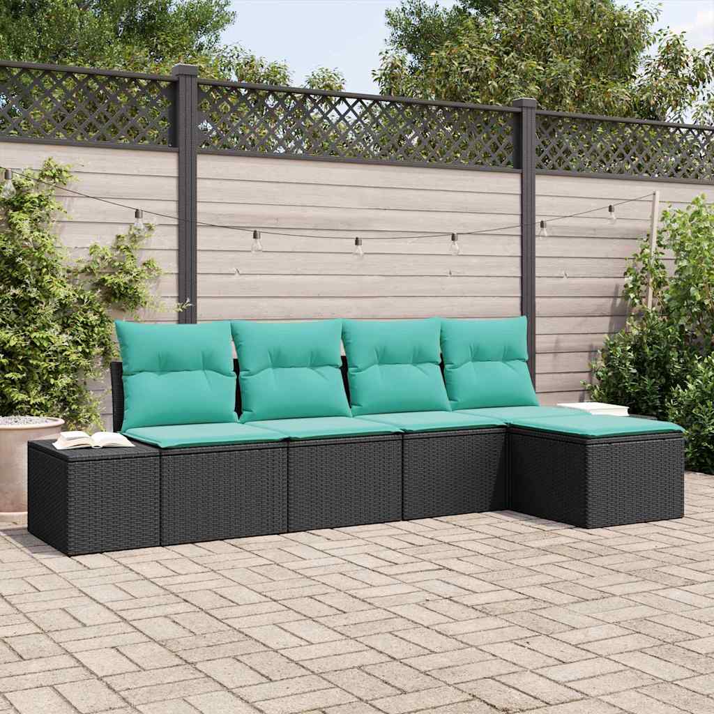 Havesofa Sæt 5 stk. Sort polyrattan