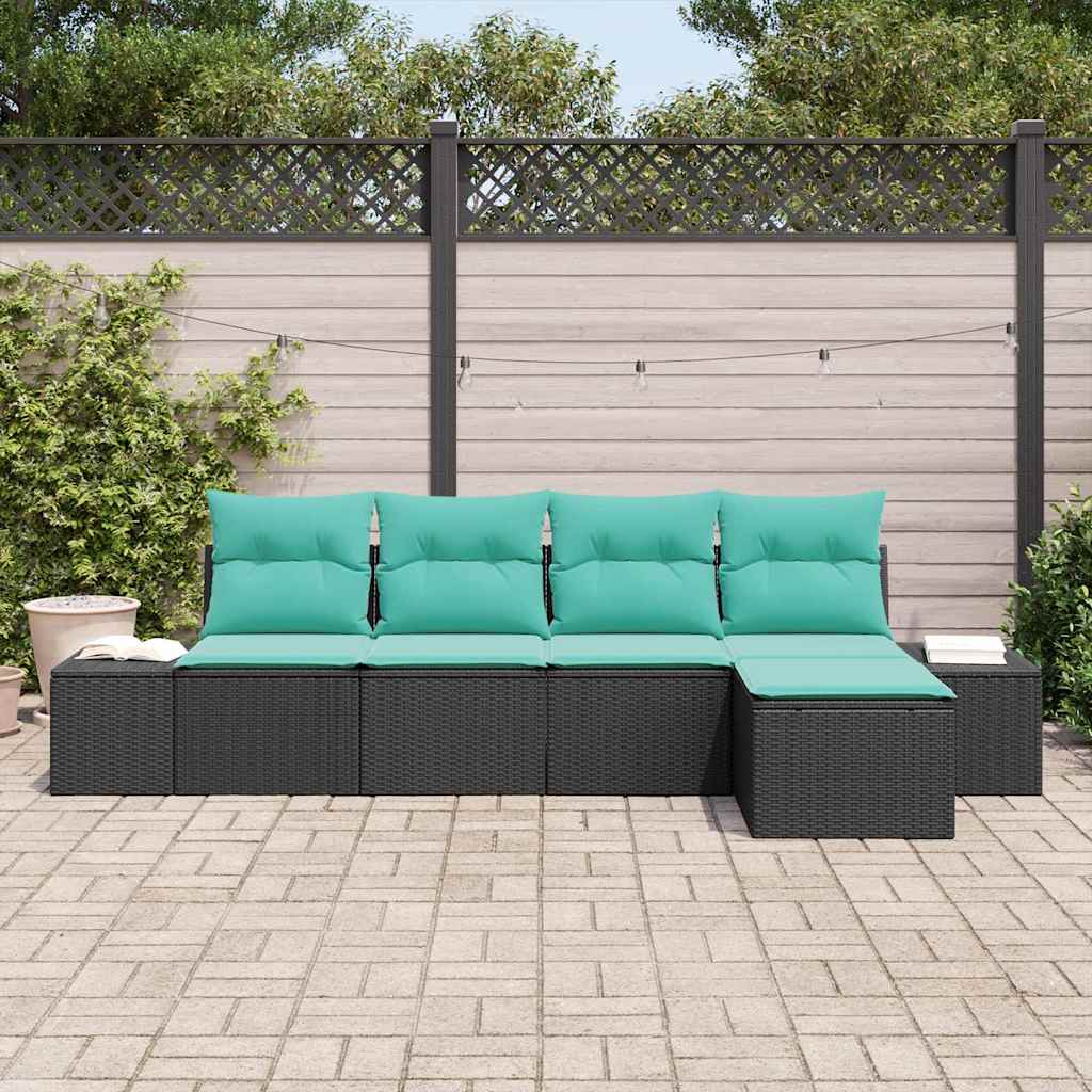Havesofa Sæt 5 stk. Sort polyrattan