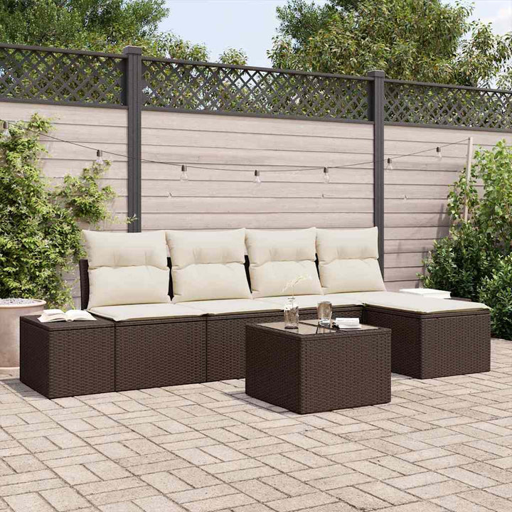 Havesofa Sæt med pude 6 pcs Brun polyrattan