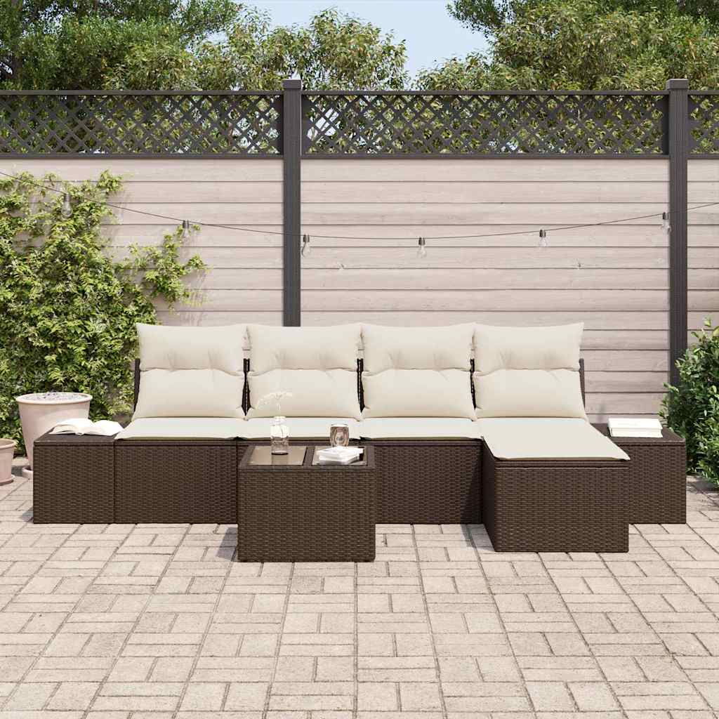 Havesofa Sæt med pude 6 pcs Brun polyrattan