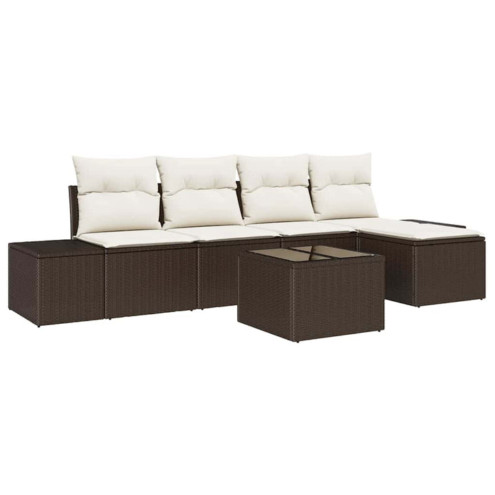 Havesofa Sæt med pude 6 pcs Brun polyrattan