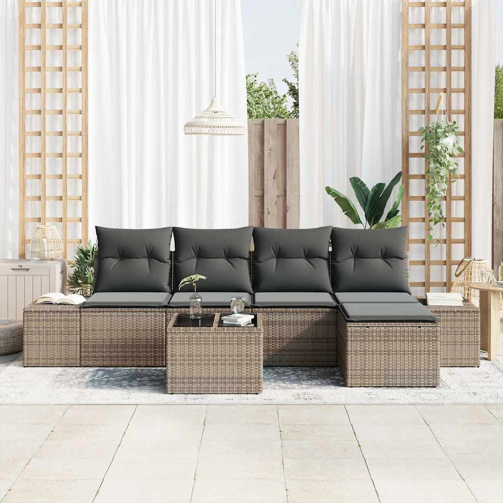 Havesofa Sæt med pude 6 pcs Grå polyrattan