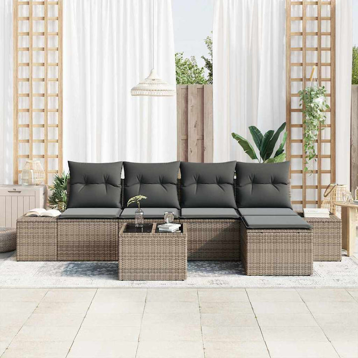 Havesofa Sæt med pude 6 pcs Grå polyrattan