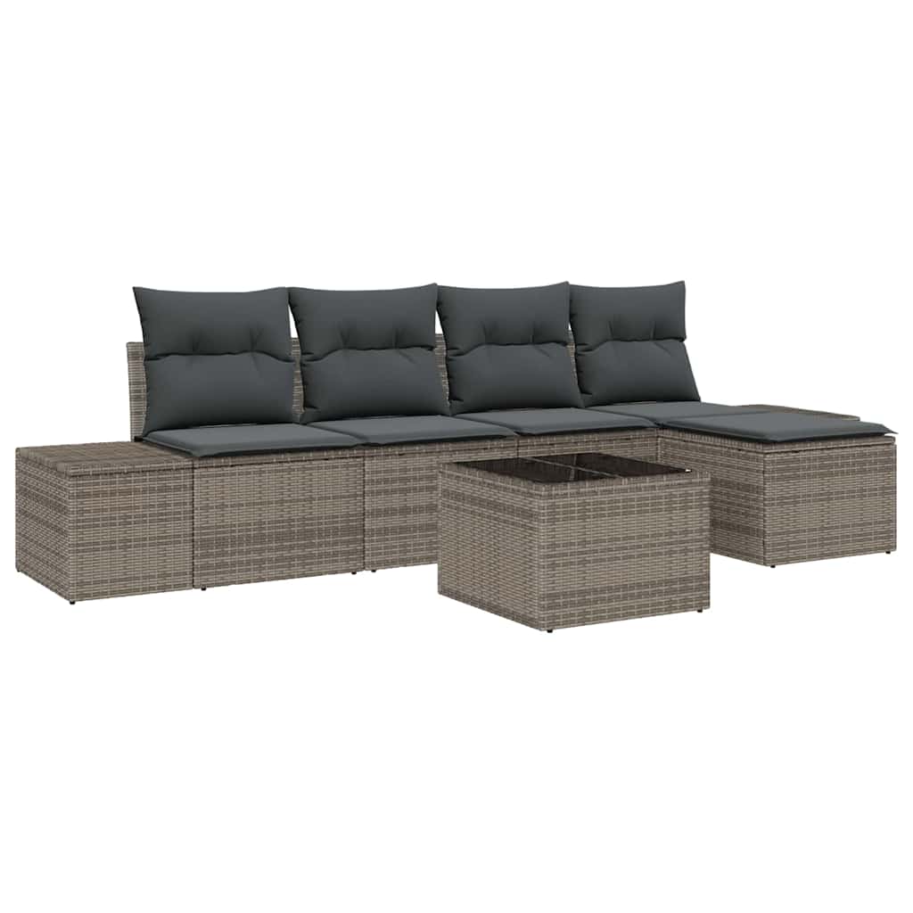 Havesofa Sæt med pude 6 pcs Grå polyrattan
