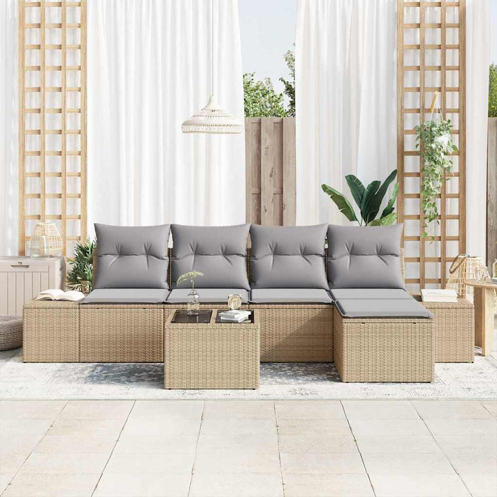 Havesofa Sæt med pude 6 pcs Beige polyrattan
