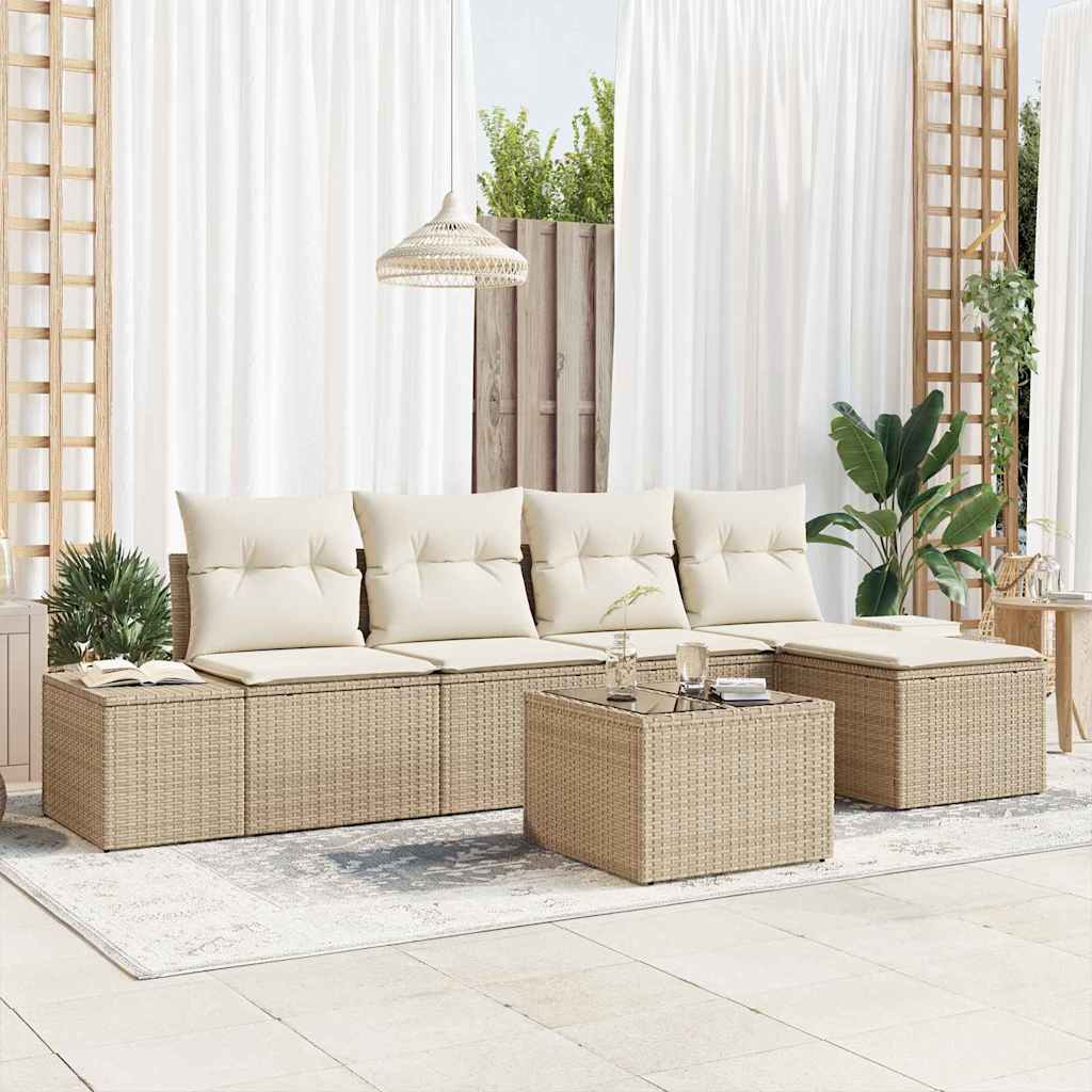 Havesofa Sæt med pude 6 pcs Beige polyrattan