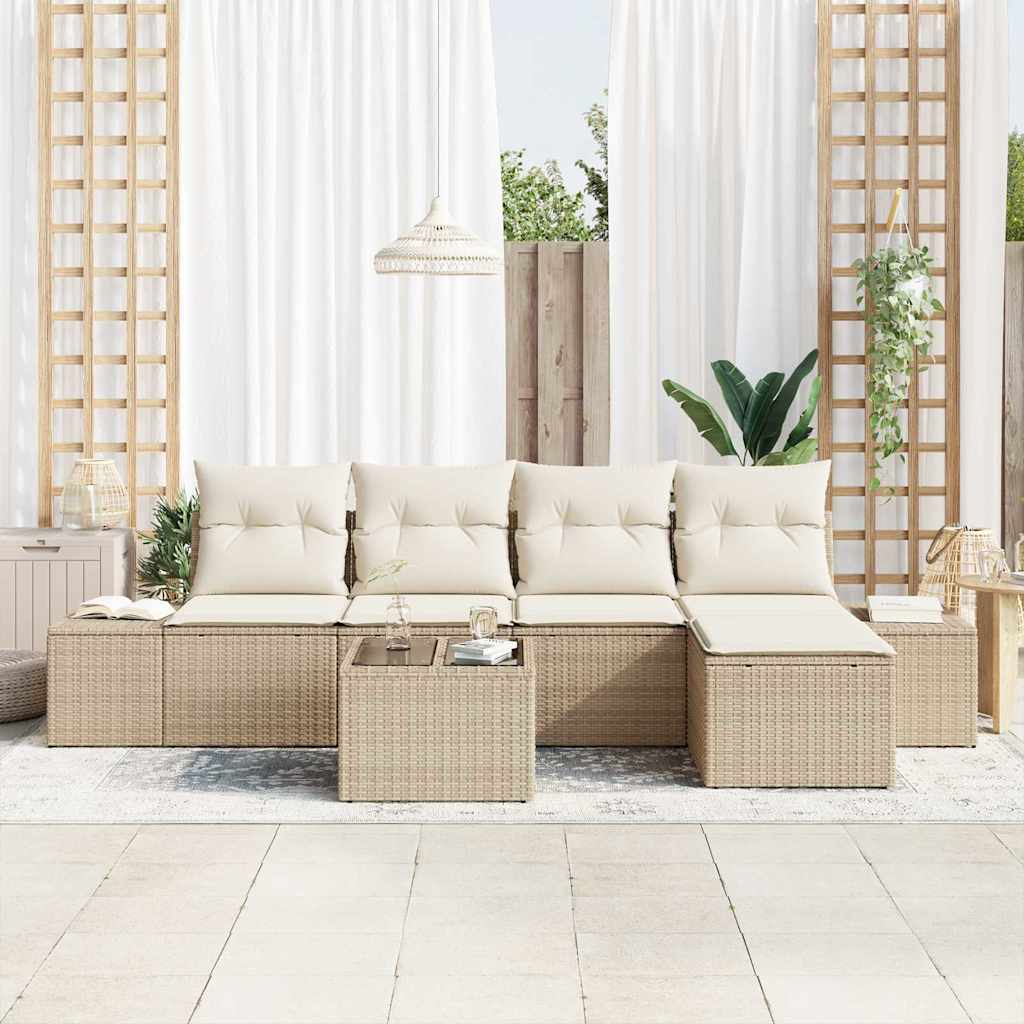 Havesofa Sæt med pude 6 pcs Beige polyrattan