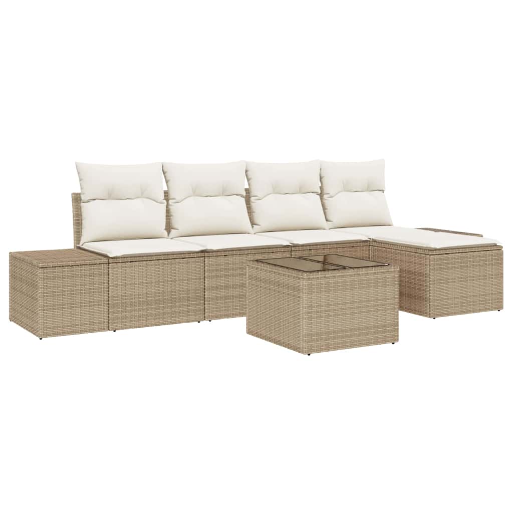 Havesofa Sæt med pude 6 pcs Beige polyrattan