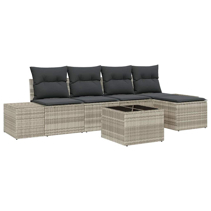 Havesofa Sæt med pude 6 pcs Lysegrå polyrattan