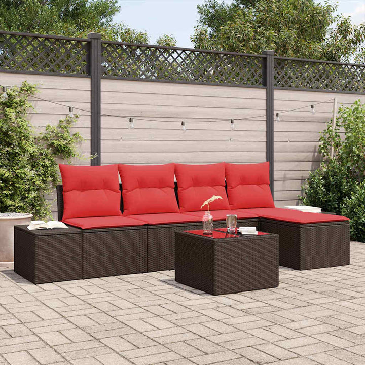 Havesofa Sæt med pude 6 pcs Brun polyrattan