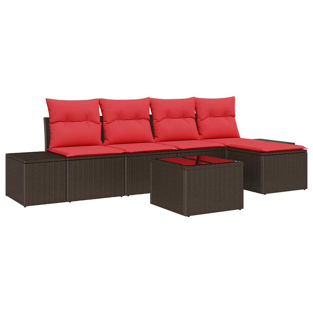 Havesofa Sæt med pude 6 pcs Brun polyrattan