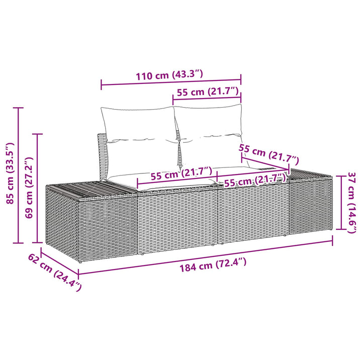 Havesofa Sæt med pude 6 pcs Brun polyrattan