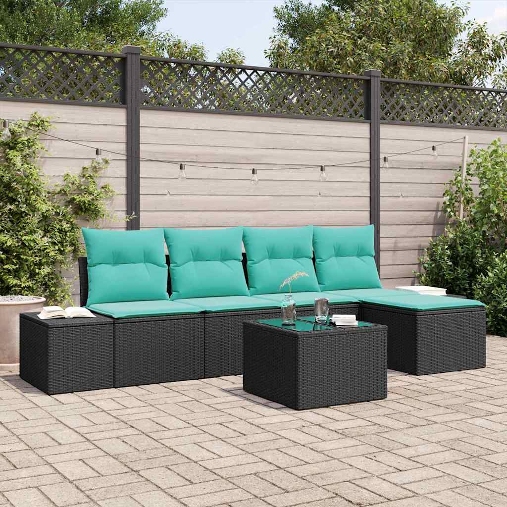 Havesofa Sæt 6 stk. Sort polyrattan