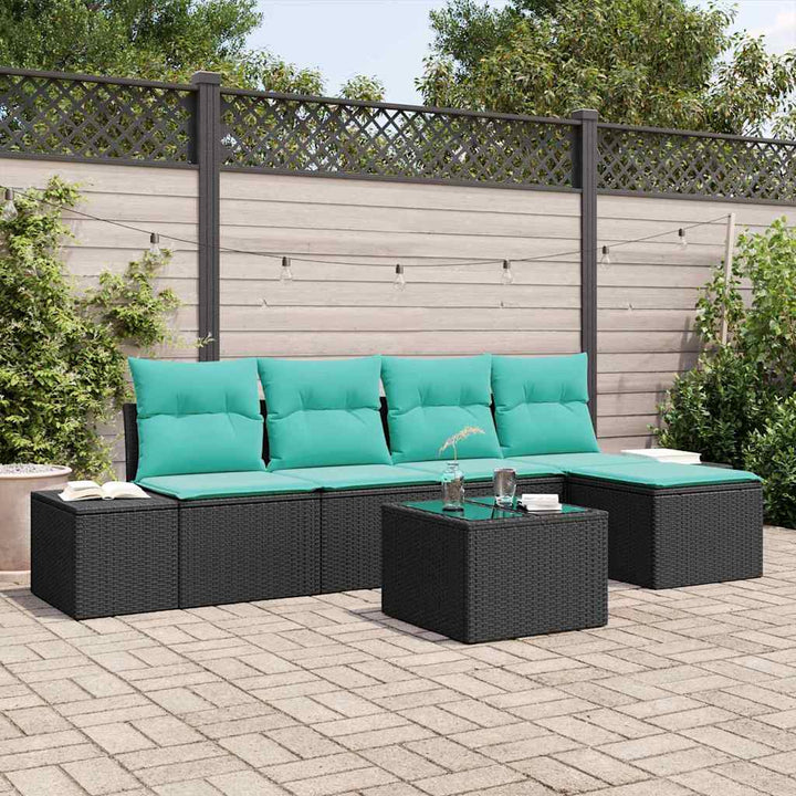 Havesofa Sæt 6 stk. Sort polyrattan